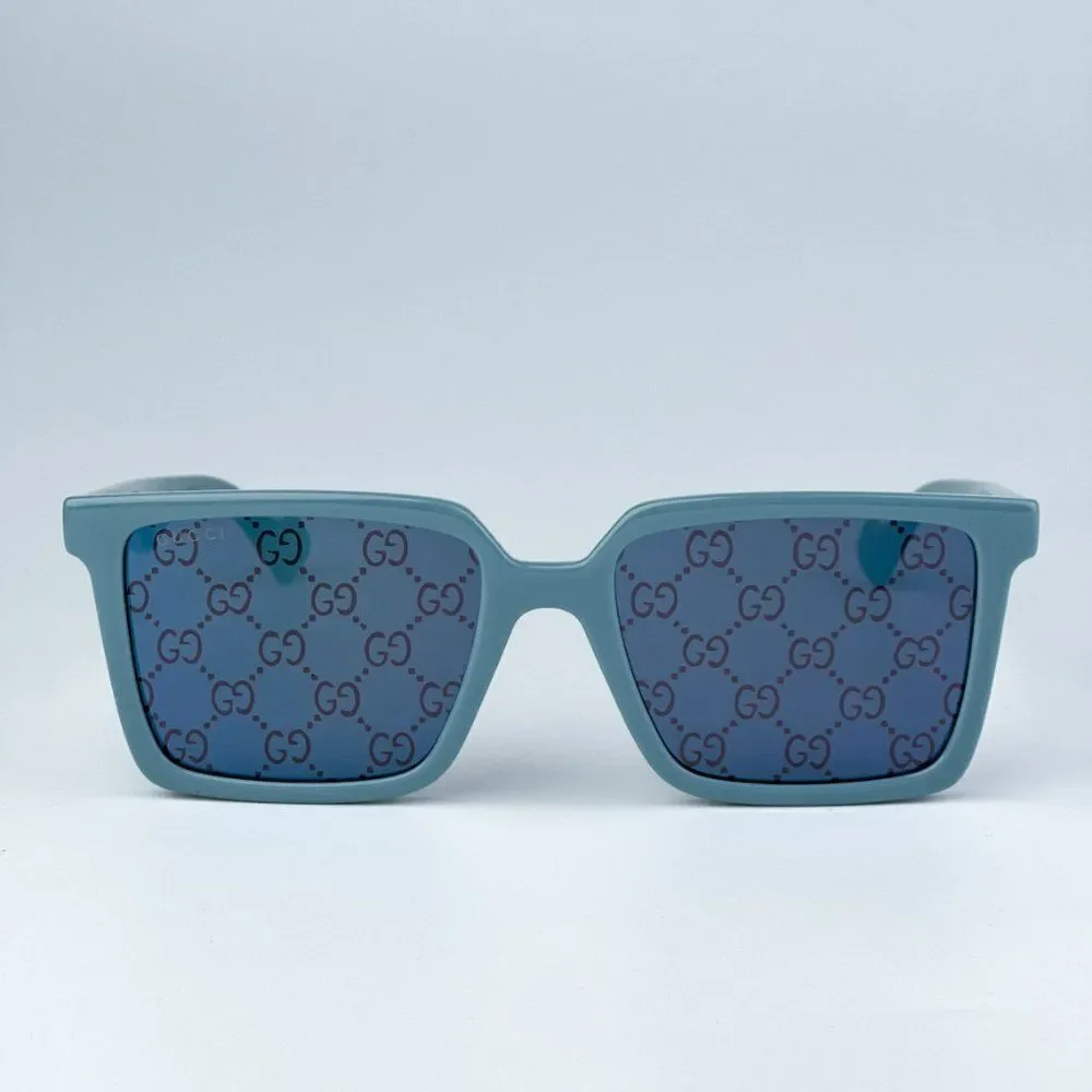 NEW Gucci GG1540S 003 Light Blue Violet Logo Mirrored Men Square 55mm Sunglasses